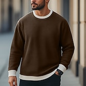 economico T-shirt in maglia waffle-Per uomo Maglietta Waffle Felpa Pullover Maglietta Camicia a Maniche Lunghe Manica Lunga Girocollo Autunno Primavera &amp; Autunno Semplice Moda Designer Essenziale Moda Finto due pezzi Vacanza