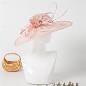 billige Festhatter-Hatter Sinamay Solhatt Bryllup Ferie Te Fest Hesteløp cocktail Elegant Årgang Solbeskyttelse Med Blomster Hodeplagg Hodeplagg