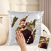 economico Regali personalizzati-cuscino magico con paillettes personalizzato per uomo, federa reversibile personalizzata con la tua foto, regalo unico per lui, compleanno o anniversario