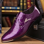 economico Formale-scarpe eleganti da uomo con lacci in vernice viola lucida – calzature formali audaci per feste e spettacoli teatrali