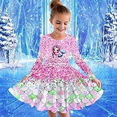 preiswerte 3D-Cartoon-Kommode-Mädchen&#039; 3D Cartoon Meerjungfrau Kleid Langarm Sommer Frühling Urlaub Täglich Ferien Prinzessin Schön Süß Kinder 4-12 Jahre Freizeitkleid A Linie Kleid Knielang Normale Passform