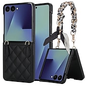 お買い得  サムスン用ケース-電話 ケース 用途 サムスンのギャラクシー Zフリップ7 Zフリップ6 Z Flip 5 Z Flip 4 バックカバー ストラップ付き 耐衝撃 レトロ風 TPU PUレザー