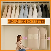 abordables Sac à Vêtements &amp; Housse-Ensemble de 3 sacs à vêtements suspendus peu encombrants avec fermeture éclair à compression automatique, housse anti-poussière pour manteaux, doudounes, organisateur de vêtements de placard avec