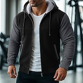 economico Felpa con cappuccio in pile-Per uomo Felpa con cappuccio Felpa con cappuccio a zip intera Felpa con cappuccio in pile Felpa con cappuccio foderata in pile Nero Rosso Borgogna Blu marino Grigio chiaro Con Cappuccio Semplice