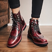 cheap Combat Boots-Men&#039;s Burgundy Faux Leather Combat Boots with Brogue Detailing – Durable Lace-Up Style for Casual Wear, Outdoor Walking, and Fashion Outfits