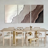 お買い得  抽象画-3Dフレームのテクスチャ付きウォールアート、海の波の絵画、キャンバスに描かれた三連画、ホームデコレーション、ブラウンのミニマリスト絵画、アースカラーの侘び寂びリビングルームアート