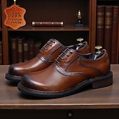 tanie Klasyczne Buty Eleganckie-Męskie skórzane półbuty wizytowe typu oxford – pierwsza warstwa skóry bydlęcej, klasyczny design typu brogs, sznurowane, formalne buty biznesowe do biura, na wesela i do profesjonalnego stroju