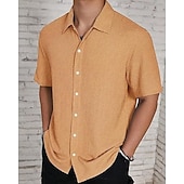 economico camicia da uomo con bottoni-Per uomo Camicia Camicia Estiva Camicia casual Camicia da Spiaggia Camicia con Bottoni Marrone Scuro Nero Bianco Verde chiaro Rosa Manica Corta Semplice Bavero Vacanza Camicia hawaiana Abbigliamento