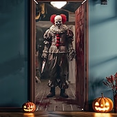 levne Nástěnné tapiserie-Kryt dveří Venkovní bannery Klaun 3D Temný punk gotický Večírek Outdoor Střelecké pozadí Vchodové dveře Veranda na zdi Bytové dekorace