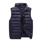levne Pánská péřová vesta-Pánské Puffer Vesta Kamizelka Vesta Dovolená Denní Rande Módní Na běžné nošení Podzim zima Kapsy Polyester Zahřívací Pohodlné Pevná barva Zip Stojáček Běžný Černá Rubínově červená Oranžová Tmavomodrá