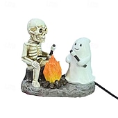 お買い得  ハロウィンの吊るし飾りとテーブルトップ装飾-スケルトンとゴーストの焚き火ナイトランプ、ハロウィンのかわいいゴースト、キャンプファイヤー、マシュマロを焼く、ちらつくナイトライト、不気味なゴーストランプ、寝室、テーブル、ホームデコレーション用