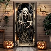 olcso Halloween ajtóborítók-Ajtófedél Kültéri bannerek Csontváz Pszichedelikus Sötét Punk Gótikus Buli Szabadtéri Felvételi hátterek Bejárati ajtó Fali veranda Lakberendezés