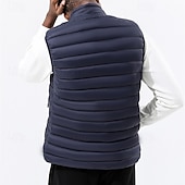 お買い得  メンズパファーベスト-男性用 パファーベスト ベスト ジレ バケーション 日常 デート ファッション カジュアル 冬 ポケット ナイロン 保温 快適 純色 ジッパ－ スタンド レギュラー ブラック イエロー ワイン アーミーグリーン ベスト