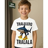 abordables Animaux 3D pour Garçon-T-shirt graphique pour garçon Tralalero Tralala Shark - T-shirt d&#039;été décontracté violet vif avec requin imprimé en 3D &amp;Baskets design respirant col rond manches courtes haut pour un usage quotidien