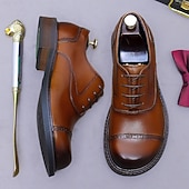 tanie Klasyczne Buty Eleganckie-Męskie skórzane półbuty wizytowe typu oxford z noskiem typu cap toe – pierwsza warstwa skóry bydlęcej, formalne, sznurowane, klasyczne buty biznesowe do biura, na wesela i do profesjonalnego stroju