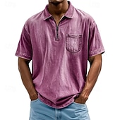economico Polo classica da uomo-Per uomo Polo Polo con zip a un quarto Abbigliamento quotidiano Data Zip a un quarto Manica Corta Moda Essenziale Semplice Cerniera Tasca Estate Vestibilità regolare Nero Rosa Blu reale Blu Viola