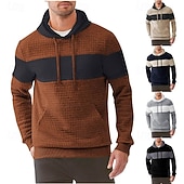 economico Felpa con cappuccio in pile-Per uomo Felpa con cappuccio Felpa con cappuccio a nido d&#039;ape Felpa con cappuccio in pile Nero Blu marino Marrone Cachi Grigio Con Cappuccio Semplice Patchwork Blocco di colore Sport &amp; Outdoor