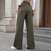 abordables Pantalon droit-Femmes Slacks Droit Streetwear Occasionnel Longueur complète Naturel Uni Avec Poches Conception à cordon élastique Doux Fête Tenue quotidienne Week-end Rouge bordeaux Jacinthe Noir Vert Véronèse