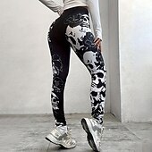 tanie Legginsy i legginsy do jogi-Damskie Spodnie sportowe Legginsy do jogi Wyszczuplenie brzucha Wysoka talia Obuwie sportowe Pilates Bieganie Doły Nadruk Czarny Jesień Sport Odzież sportowa