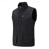 cheap Men&#039;s Fishing Vest-Men&#039;s Gilet Outdoor Vacation Daily Wear Going out Fashion Basic Fall &amp; Winter Zipper Pocket Polyester Warm Plain Zipper Turndown Regular Fit Black Khaki Army Green Dark Blue Vest