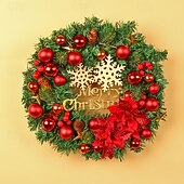 baratos Coroas, Grinaldas &amp; Guirlandas-Guirlanda de floco de neve de Natal para pendurar na porta, guirlanda festiva de feriado com bolas de Natal, vitrine de vime, decoração de Natal sazonal perfeita para festa em casa