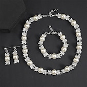 お買い得  ジュエリーセット-ジュエリーセット 3 ホワイト 真珠 クロム 1×ブレスレット イヤリング ネックレス 女性用 エレガント ヴィンテージ ファッション ビンテージ クラシック ジュエリーセット 用途 結婚式 パーティー 結婚式のゲスト