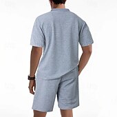 voordelige T-shirt sets voor heren-Voor heren Wafel Shirt T-shirt past 2 stuks outfits T-shirt en korte broek Korte mouw Strakke ronde hals Zomer Effen Modieus Casual Jacquard 2-stuks Vakantie Alledaagse kleding Uitgaan Zwart Wit Khaki
