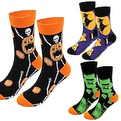 abordables calcetines caseros-Calcetines de algodón extragrandes para mujer de Halloween, calcetines unisex de media pantorrilla de talla grande para otoño e invierno con diseño de bruja y calabaza.