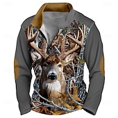 cheap Hunting Sweatshirts-Men's Elk Camo Sweatshirt Sports Color Block Long Sleeve High Neck Outdoor Hunting Black Brown Dark Gray Gray Zipper Quarter Zip Fall Winter Designer S M L XL XXL 3XL
