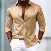 economico Camicie in raso da uomo-Per uomo Camicia Camicia in raso Camicia elegante Camicia casual Camicia con Bottoni Camicia da Ballo Semplice Formale Matrimonio Blu chiaro Nero Blu reale Oro Manica Lunga Bavero Tutte le stagioni