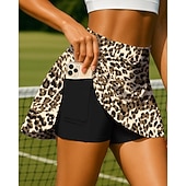 preiswerte Damenröcke &amp; Skorts-Damen Tiermotiv Leopard Tennisröcke Patchwork Tasche 2 in 1 UPF50+ UV-beständig Mehrlagig Volleyball Tennis Badminton Shorts Rock Kaffee Tennisbekleidung