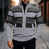 cheap Men&#039;s Cardigan Sweater-Men&#039;s Cardigan Sweater Cropped  Sweater Zip Sweater Knit Sweater Ribbed Knit Regular Tops Patchwork Pocket Color Block Stand Collar Fashion Classic Vacation Daily Wear Clothing Apparel Fall Winter