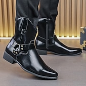 abordables Bottes de Costume-Bottines en cuir marron pour hommes avec fermeture éclair latérale et sangle à boucle, bottes habillées élégantes pour les affaires, les soirées et les occasions formelles