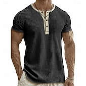 levne Ležérní tričko Henley-Pánské Tričko Henley Trička Tričko Top Krátký rukáv Henley Léto Podzim Retro Módní Designové Nostalgický Móda Retro Dovolená ulice Jdeme ven Černá Bílá Světlá růžová Top tričko pro muže