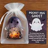 levne Halloweenové závěsné a stolní dekorace-Halloween kapesní objetí duch s povzbudivou kartičkou roztomilý mini přívěsek inspirativní dárek pro přátele ručně vyřezávaná drahokamová socha ducha pro dekoraci domácího stolu