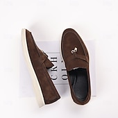 Brune herreloafers i semsket skinn med metalldetaljer – komfortable, casual businesssko til jobb, middager og høstantrekk billige Slip-ons og loafers til herrer-Brune herreloafers i semsket skinn med metalldetaljer – komfortable, casual businesssko til jobb, middager og høstantrekk