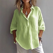 economico Top Semplici da Donna-Per donna Camicia Camicia di lino Semplice Elegante Moderno Manica Lunga Colletto a Camicia Top Regolari Quotidiano Ferie Bottoni Bianco Rosa Viola Verde Primavera Autunno
