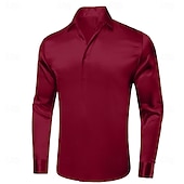 preiswerte Satinhemden für Herren-Herren Hemd Seidenartig Satinhemd Kleidhemd Freizeithemd Abschlussballhemd Einfach Formell Hochzeit Schwarz Weiß Rote Königliches Blau Langarm Revers Frühling &amp; Herbst Ganzjahres Bekleidung Rein