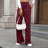 abordables Pantalon droit-Femmes Slacks Droit Streetwear Occasionnel Longueur complète Naturel Uni Avec Poches Conception à cordon élastique Doux Fête Tenue quotidienne Week-end Rouge bordeaux Jacinthe Noir Vert Véronèse