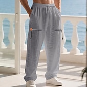 economico Vacanza-Per uomo Pantaloni di Lino Pantaloni Pantaloni Estivi Pantaloni da Spiaggia Coulisse Tasca Elastico in vita Semplice Comodità Traspirante Vacanza Quotidiano Ferie Hawaiano Boho Cachi chiaro Nero