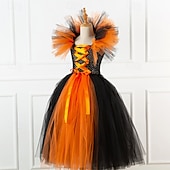 levne Dívčí halloweenské kostýmy-dětské dívčí cosplay šaty, cosplay šaty na zakázku, párty šaty s dlouhým rukávem, jednobarevné, párty na vystoupení, halloweenské párty, síťované, gotické, halloweenské, maxi šaty na zakázku, swingové