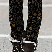 baratos -Mulheres Calças Leggings Leggings aconchegantes Roupa de rua Casual Comprimento total Cintura Alta Flor Cintura elástica Imprimir Respirabilidade Confortável Com Stretch Férias Rua Roupa Diária Preto
