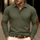 preiswerte Klassisches Poloshirt für Herren-Herren Cordhemd Lässig Sport Revers Langarm Mode Basic Farbblock Einfach Patchwork Knöpfe Frühling Herbst Herbst Winter Normale Passform Grau Braun Marineblau Armeegrün Cordhemd