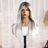 preiswerte Synthetic Trendy Wigs-Synthetic Wig Natural Straight Middle Part Machine Made Wig 24 inch White / Pink Synthetic Hair Women's Soft Comfortable Multi-color