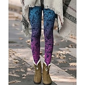 olcso -Női Nadrágok Leggingek Kényelmes leggings Utcai sikk Alkalmi Teljes hossz Magas derék Virágos Rugalmas derék Nyomtatott Lélegzési képesség Kényelmes Nyúlós Vakáció Utca Hétköznapi viselet Kék Nyár