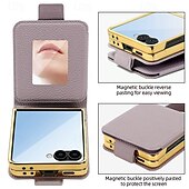 Недорогие Чехлы для Samsung-телефон Кейс для Назначение SSamsung Galaxy Z-флип 6 Z Flip 5 Z Flip 4 Кейс на заднюю панель с ремешком на запястье Защита от удара Ретро ТПУ Кожа PU