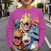 billiga Pojkens 3D-djur-Pojkar 3D Dinosaurie T-shirt Långärmad Vår Höst Mode Grundläggande Barn 4-12 år Rund hals Utomhus Ledigt Dagligen Normal