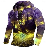 abordables Motif 3D-Homme Flammes de l&#039;enfer 3D Flamme Sweat à capuche Sweatshirt Mode Frais manche longue Col rond Soirée Voyage Vêtements de rue Jaune Rouge Cordon de serrage Automne Hiver Designer