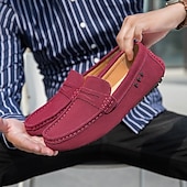 billiga Slip-ons och loafers till herrar-Röda herrloafers i konstläder med slip-on-funktion, lätta, avslappnade mockasiner för arbete, resor och vardagsbruk