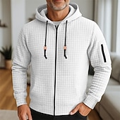 abordables sweats à capuche basiques pour hommes-Homme Sweat à capuche Sweat à capuche zippé intégral Sweat à capuche gaufré Rouge vin Noir Blanche Vert Véronèse bleu marine À capuche Uni Fermeture éclair Texturé Sport &amp; Loisir Occasionnel Quotidien